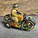 Vintage TIN LITHO windup MOTORCYCLE. CABLE RIDER. PD
