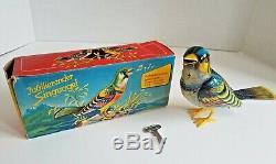Vintage TIn Wind Up Toy Western Germany Singing Bird in Original Box