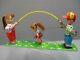 Vintage TPS Girl Skipping Jumping Rope Tin Lithograph Wind Up Toy Japan