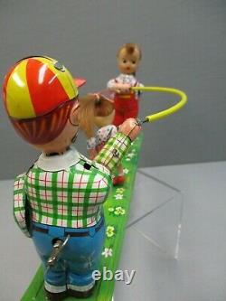 Vintage TPS Girl Skipping Jumping Rope Tin Lithograph Wind Up Toy Japan