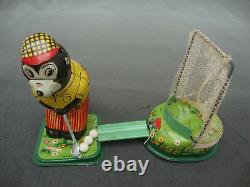Vintage TPS Japan Mechanical Bear Golfer Tin Wind Up Toy w Original Box 3 Balls