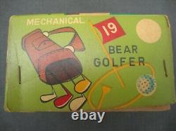 Vintage TPS Japan Mechanical Bear Golfer Tin Wind Up Toy w Original Box 3 Balls