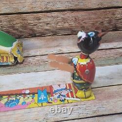 Vintage TPS Japan Mechanical Bear Playing Ball Tin Wind Up Toy w Original Box