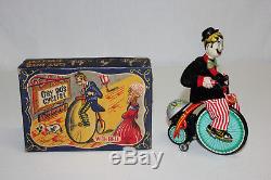Vintage TPS Japan Tin Litho Wind Up Gay 90's Cyclist Bicycle withOB Works EX L@@K
