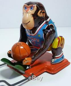 Vintage T. P. S. (Japan) # 1950's Mechanical MONKEY BASKETBALL PLAYER in Orig. Box