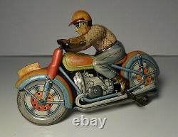 Vintage Technofix Tin Litho Windup Motorcycle Racer #15 US Zone Germany