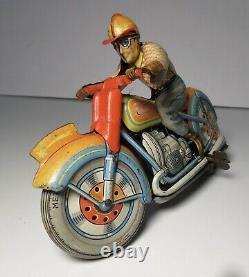 Vintage Technofix Tin Litho Windup Motorcycle Racer #15 US Zone Germany