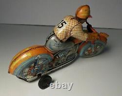 Vintage Technofix Tin Litho Windup Motorcycle Racer #15 US Zone Germany