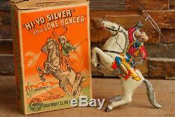 Vintage Tin 1938 Marx Lone Ranger, Hi Yo Silver Wind Up Toy With Original Box