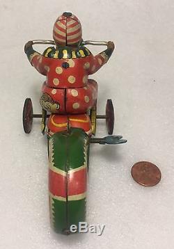 Vintage Tin Acrocycle Wind-up Hand-stand Animated Clown Motorcycle Rider Japan