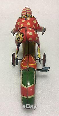Vintage Tin Acrocycle Wind-up Hand-stand Animated Clown Motorcycle Rider Japan