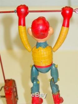 Vintage Tin & Celluloid Howdy Doody Acrobat Gym Toy, Wind Up Toy, Works