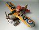 Vintage Tin Japan Plane Wind Up D-O 35 Fire Sparkle Litho Fighter Airplane Toy