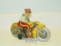 Vintage Tin Litho 1930s Marx Police Siren Motorcycle, Wind Up Toy, Works