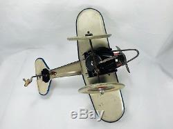 Vintage Tin Litho Airplane Pilot Popeye Wind Up Tin Toy