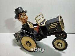 Vintage Tin Litho Marx Charlie McCarthy Crazy Bump n' Go Car, Wind Up Toy, Works