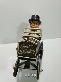 Vintage Tin Litho Marx Charlie McCarthy Crazy Bump n' Go Car, Wind Up Toy, Works