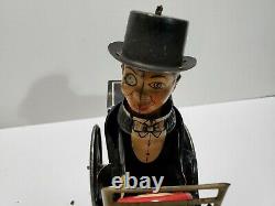 Vintage Tin Litho Marx Charlie McCarthy Crazy Bump n' Go Car, Wind Up Toy, Works