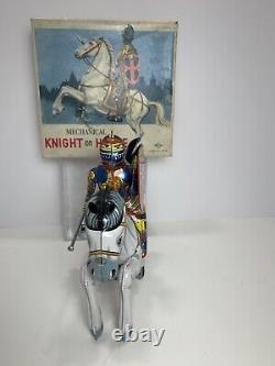 Vintage Tin Litho Mechanical Knight On Horse