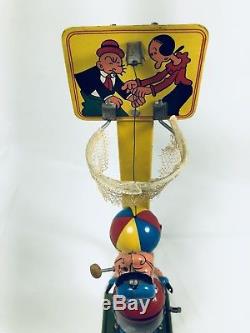 Vintage Tin Litho Popeye Shooting Hoops Wind Up Tin Toy Works Linemar 9