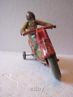Vintage Tin Litho Wind Up Technofix Motorcycle U. S. Zone Germany 40's 50's Toy