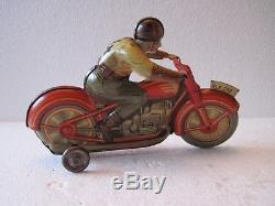 Vintage Tin Litho Wind Up Technofix Motorcycle U. S. Zone Germany 40's 50's Toy