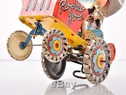 Vintage Tin Litho Wind Up Toy Car Jeep COWBOY RODEO Unique Art