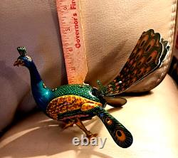 Vintage Tin Litho Wind-up Proud Peacock Alps Japan Works