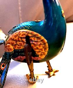 Vintage Tin Litho Wind-up Proud Peacock Alps Japan Works