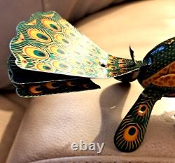 Vintage Tin Litho Wind-up Proud Peacock Alps Japan Works