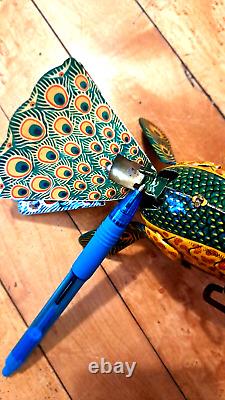 Vintage Tin Litho Wind-up Proud Peacock Alps Japan Works