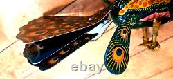 Vintage Tin Litho Wind-up Proud Peacock Alps Japan Works