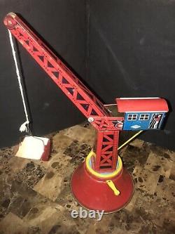 Vintage Tin Lithograph Wind Up Wolverine Crane Tower Construction Toy USA Rare