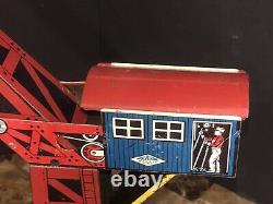 Vintage Tin Lithograph Wind Up Wolverine Crane Tower Construction Toy USA Rare