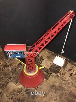 Vintage Tin Lithograph Wind Up Wolverine Crane Tower Construction Toy USA Rare