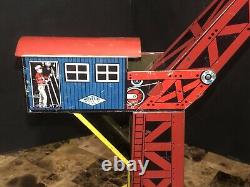 Vintage Tin Lithograph Wind Up Wolverine Crane Tower Construction Toy USA Rare