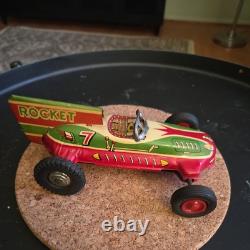 Vintage Tin ORIGNL Friction Rocket race car open wheel WORKS AWESOME toy Japan