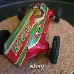 Vintage Tin ORIGNL Friction Rocket race car open wheel WORKS AWESOME toy Japan