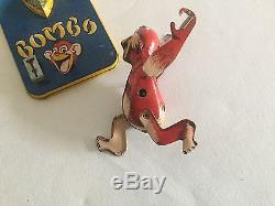 Vintage Tin Toy Bombo Monkey key 1930's wind up