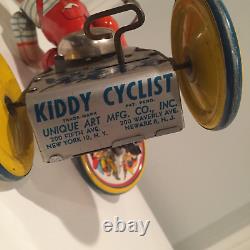 Vintage Tin Wind UP Toy Kiddie Cyclist Boy on Tricycle