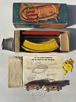 Vintage Tin Wind Up SPIRAL SPEEDWAY, No 320, Original Box, Key & Instructions