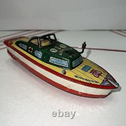 Vintage Tin Wind Up Toy Boat Sea Elizabeth Japan. NICE! Works