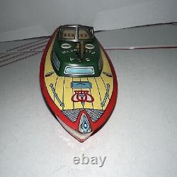 Vintage Tin Wind Up Toy Boat Sea Elizabeth Japan. NICE! Works