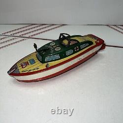 Vintage Tin Wind Up Toy Boat Sea Elizabeth Japan. NICE! Works