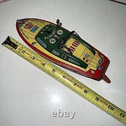 Vintage Tin Wind Up Toy Boat Sea Elizabeth Japan. NICE! Works