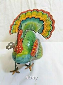 Vintage Tin Wind Up Turkey with Winding Key Made In U. S. Zone Germany Works