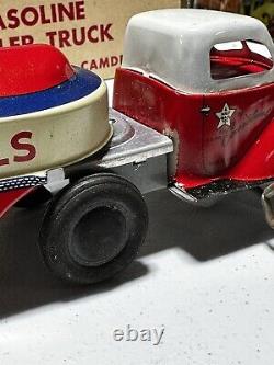 Vintage Tin Wind Up Walt Reach Toys by Courtland Gasoline Truck WITH BOX ETC