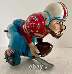 Vintage Touchdown Pete Line Mar Tin Toy Windup Football Player Works See Video