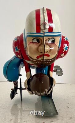 Vintage Touchdown Pete Line Mar Tin Toy Windup Football Player Works See Video
