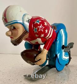 Vintage Touchdown Pete Line Mar Tin Toy Windup Football Player Works See Video